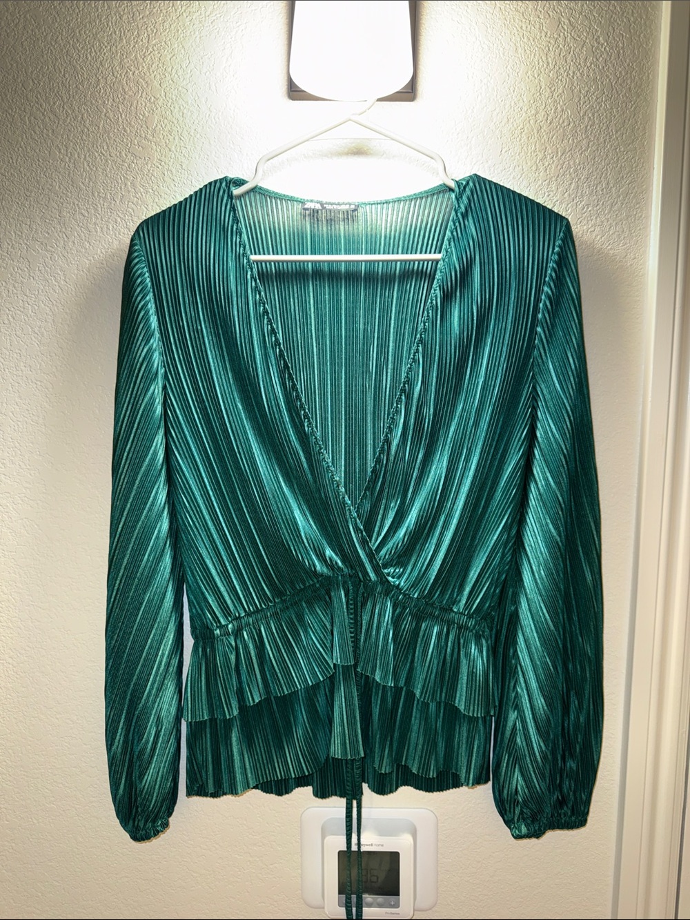 Zara Pleated Teal Green Wrap Blouse